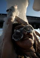 A girl dances in soap-suds