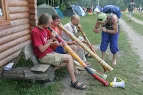 Young people play on musical instruments