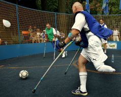 Champ participants play soccer