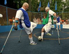 Champ participants play soccer