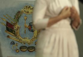 Yulia Timoshenko on a background a flag