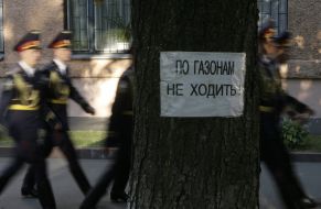 Cadets walk near a tree