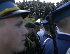 Cadets walk near a tree
