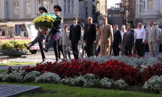 Participants of ceremony of laying-on of flowers