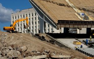 Builders work on ”Olympiyskiy” stadium