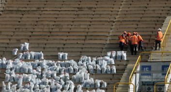 Builders work on ”Olympiyskiy” stadium