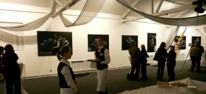 Visitors near a photo with representing naked bikers