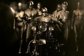 Photo with representing naked bikers