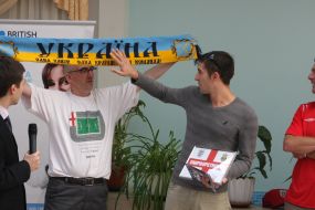 Fans of the England national soccer team and Ukraine national soccer team