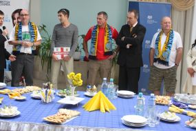 Fans of the England national soccer team and Ukraine national soccer team