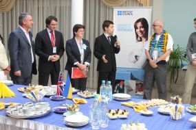 Meeting of the fans of the England national soccer team and Ukraine national soccer team