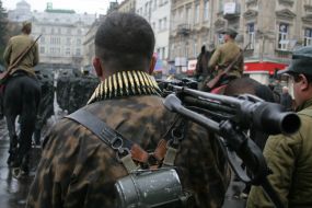Participants of march of Ukrainian Insurgent Army glory
