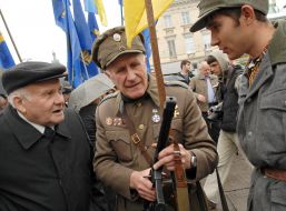 Participants of march of Ukrainian Insurgent Army glory