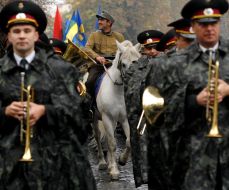 Participants of march of Ukrainian Insurgent Army glory