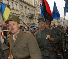 Participants of march of Ukrainian Insurgent Army glory
