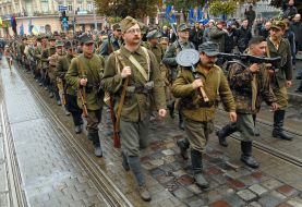 Participants of march of Ukrainian Insurgent Army glory
