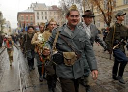 Participants of march of Ukrainian Insurgent Army glory