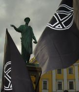 Flags with anarchists’ symbolism