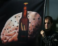 Brain and beer in a placard