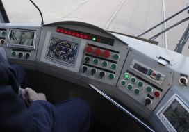 Control stand by three-sectional tram-car train