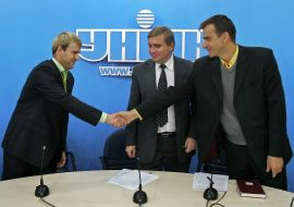 Sergey Galashevskiy, Yevgeniy Milovanov and Viktor Shutkevich