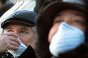 Elderly people in respiratory masks