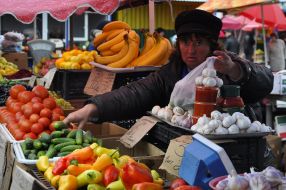 Salesman at the food market