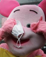 A man in the suit of pig