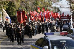 Participants of festive parade