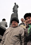 People near a monument