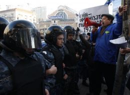 Participant of action of objecting against opening of monument to Lenin