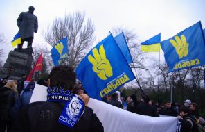 The activists of the Allukrainian association ”Svoboda”