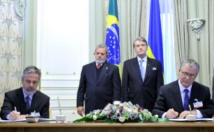 Luiz Inacio Lula da Silva, Vasily Vovkun and Viktor Yushchenko