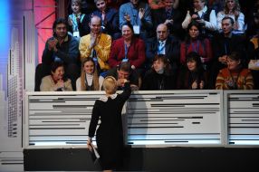 A spectator kisses the hand of Yuliya Timoshenko