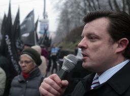 Participants of protest action against a corruption