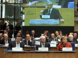 Jose Manuel Barroso, Herman Van Rompuy and Angela Merkel