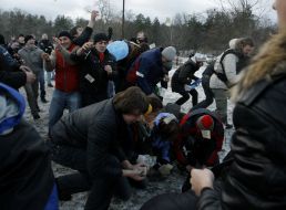 The participants of game catch a money