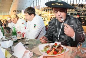 Jurymen taste competitive dishes