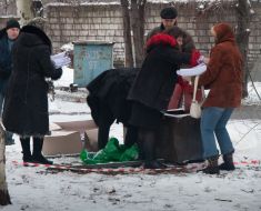 Workers of electoral district near a safe