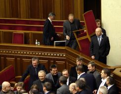 People’s deputies from Regions Party block the parliament’s tribune