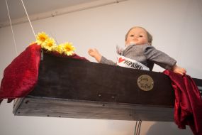 Doll in a coffin representing Yuliya Timoshenko