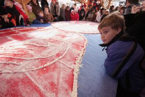 Children near fruit jellies