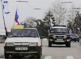 Cars with the flags of Russian Federation