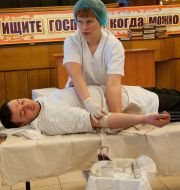 Volunteer donates blood