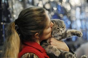 Дівчина цілує свого кота