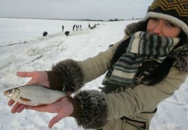 A girl demonstrates fish