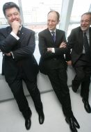 Petr Poroshenko, Arseniy Yatsenyuk and Javier Solana