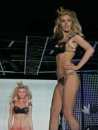 The model demonstrates underclothes