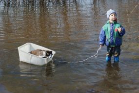 Хлопчик прогулюється з котом