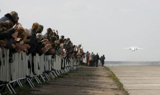Participants of ceremony of the first flight of new airplane An-158